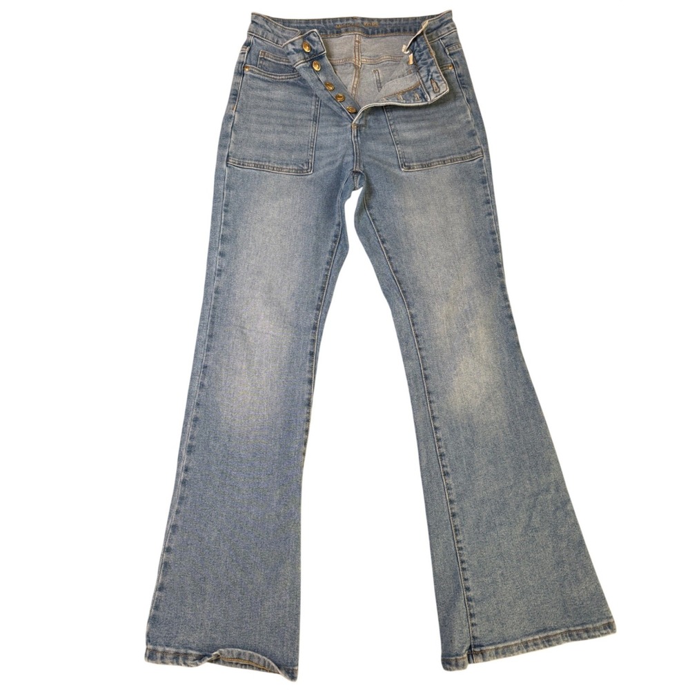 Michael Kors Womens Light Wash Button Fly Flare Jeans High Rise Size 8 - Picture 1 of 14